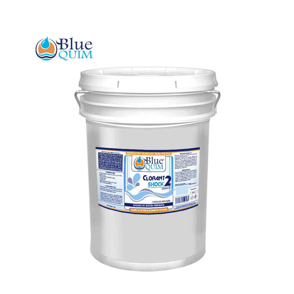 Dicloro Clorant2 Shock, envases de 1, 4, 10, 18 y 50 kg. marca BlueQuim (granulado, pastilla, polvo y tabletas)