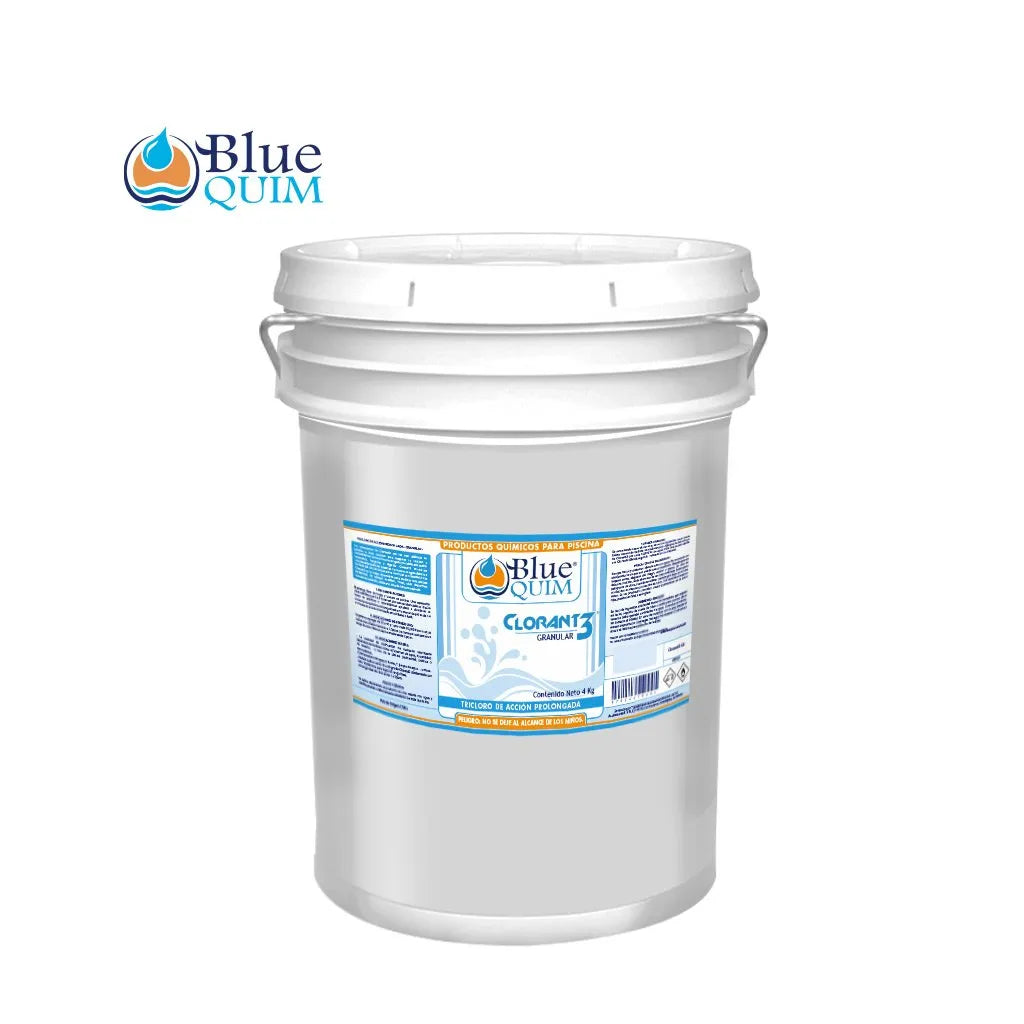 Tricloro Clorant3 Shock, envases de 1, 4, 10, 18 y 50 kg. marca BlueQuim (granulado, pastilla, polvo y tabletas)
